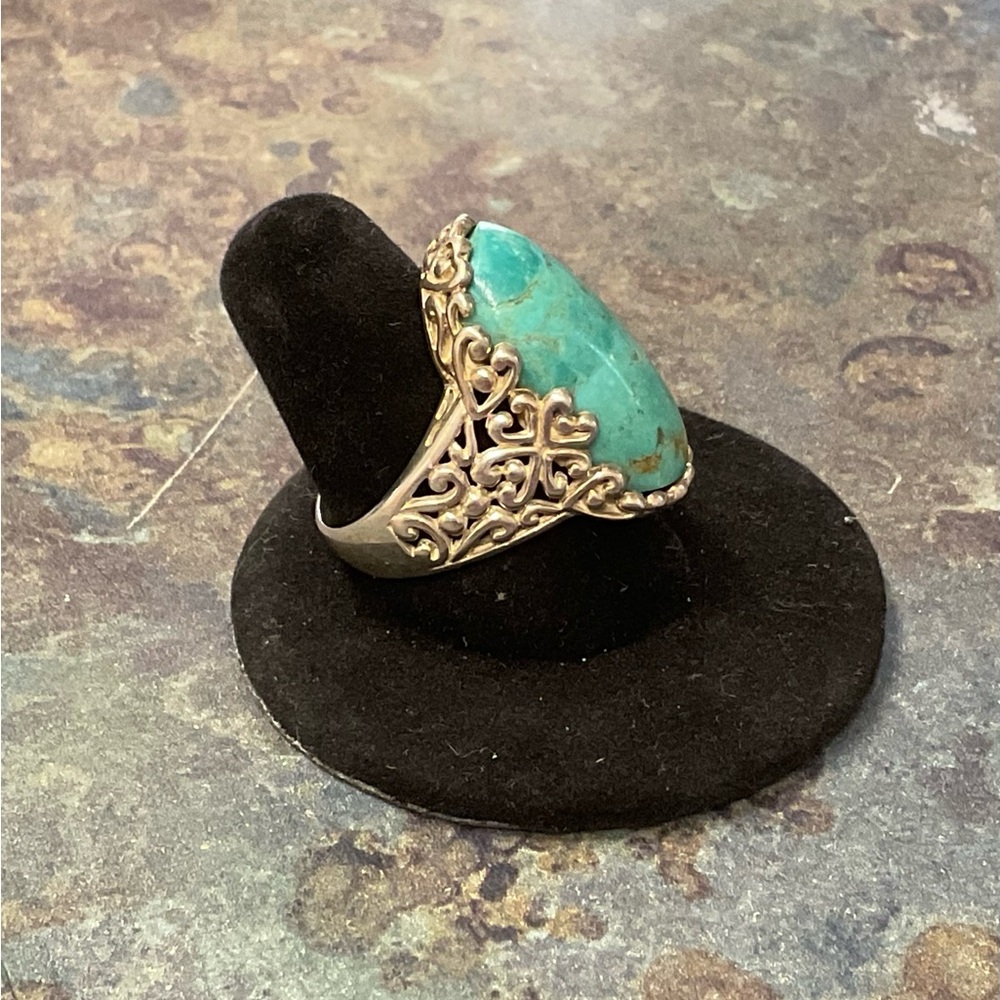 Turquoise Stone Sterling Silver Statement Ring - … - image 3